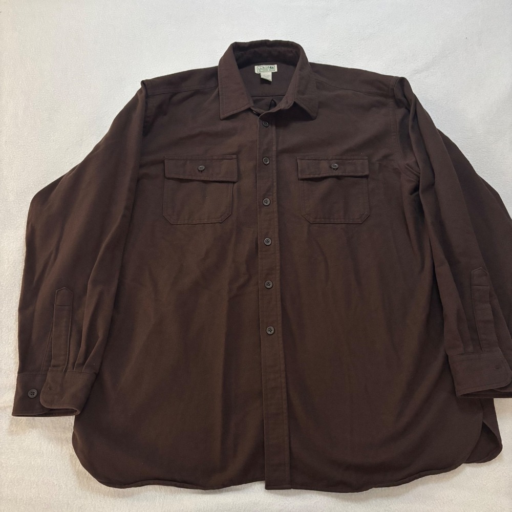 LL Bean Chamois Cloth Shirt Mens XXL Regular Brown Cotton Flannel Button Down